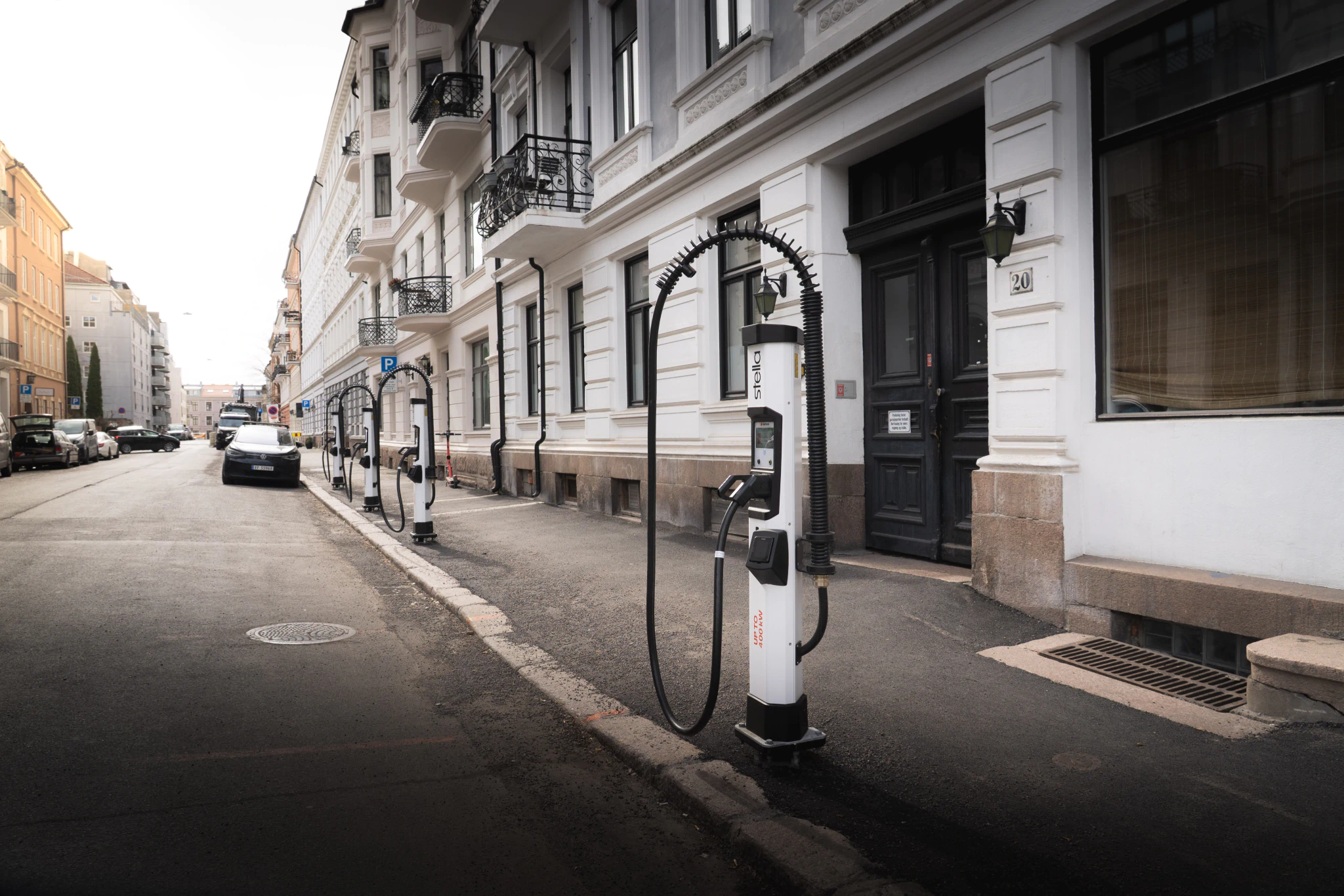 Stella charging stations on a city street, showcasing fast, accessible charging built for taxis